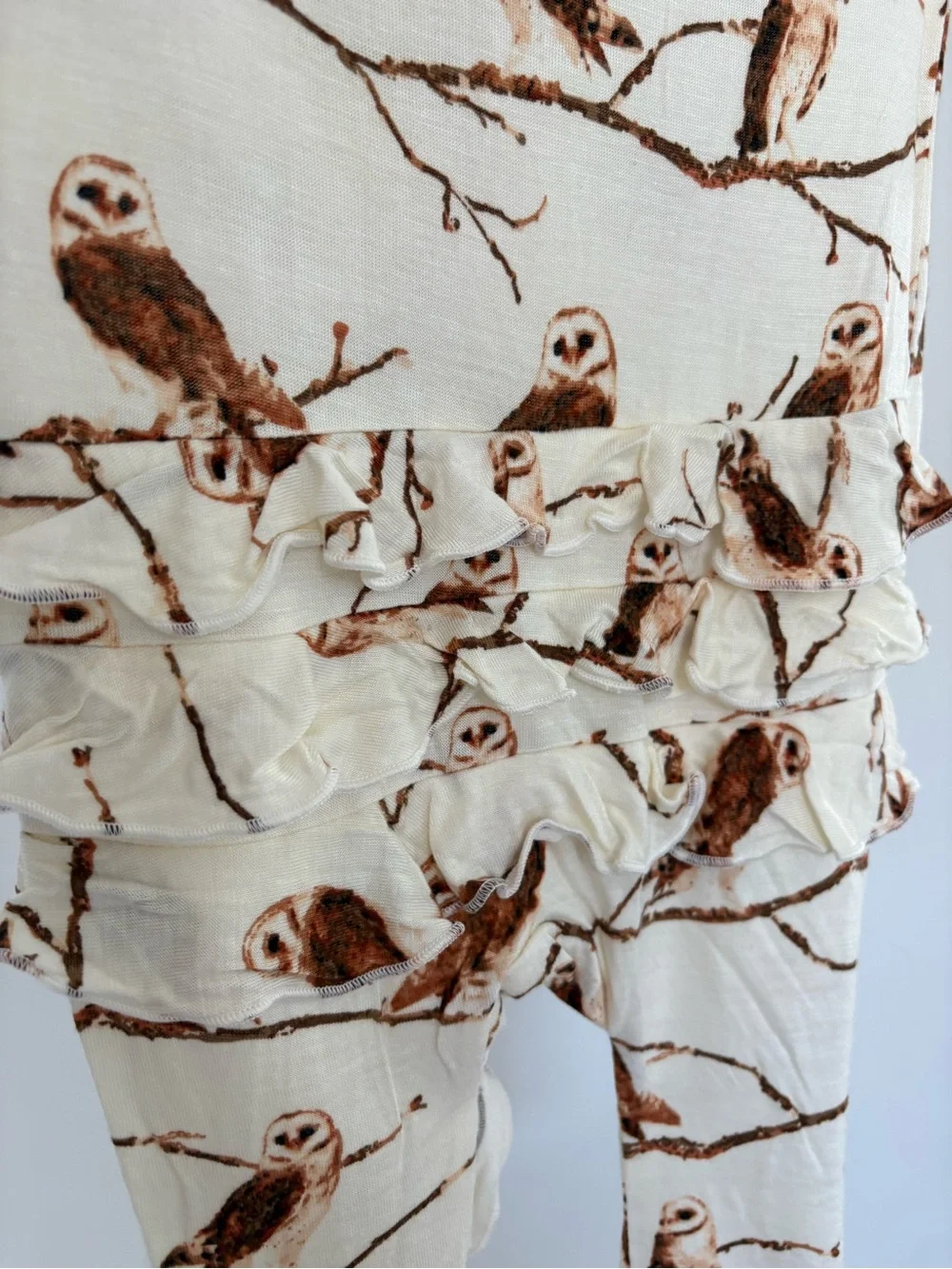 Milkbarn Cream Footed One-Piece with Brown Owl Print